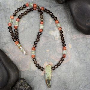 Smoky Quartz Grounding Necklace with Prehnite and Fire Agate